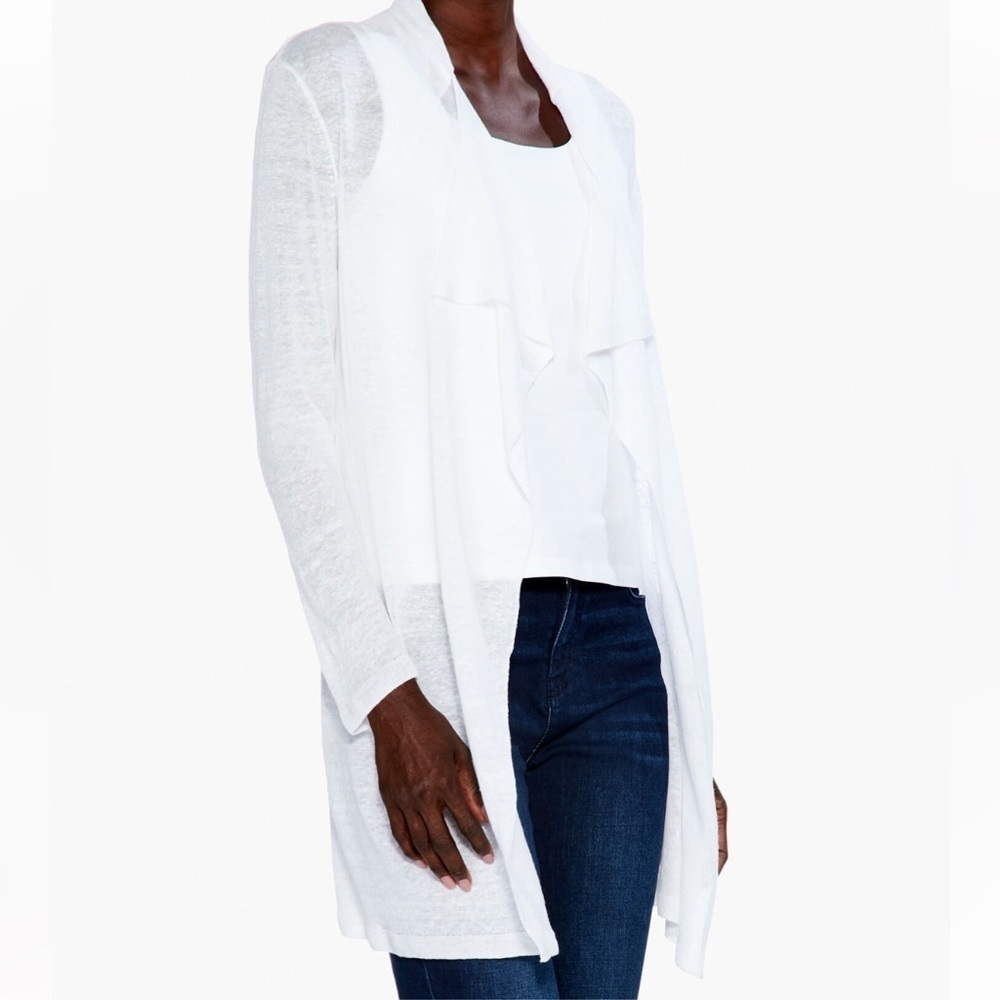 NIC + ZOE White Featherweight Drape Front Cardigan | Lightweight | Size PL